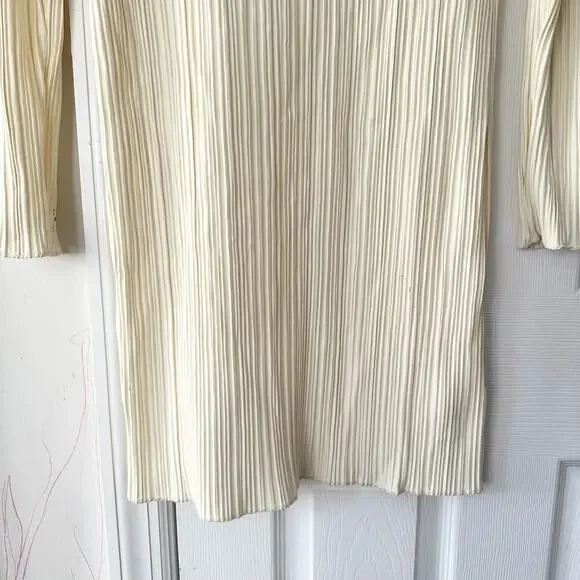 Anine Bing Kira Buttercream Padded Shoulder Accordion Pleated Shift Dress Small